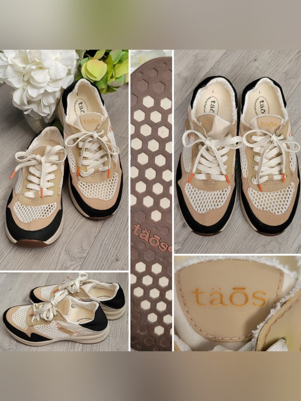 Täōs Direction Mesh Panel with Terry Fabric Interior Black & Taupe Sneaker, US 7
